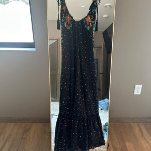 Free People Black Maxi Dress with Floral Accents